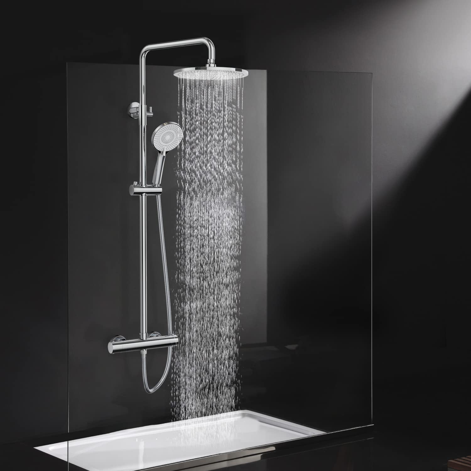 Rainsworth Thermostatic Shower Mixer Set Chrome, 25cm Round
